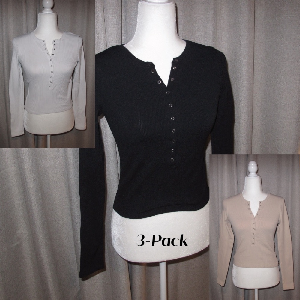 3-Pack Abercrombie Ribbed Long Sleeve Shirts